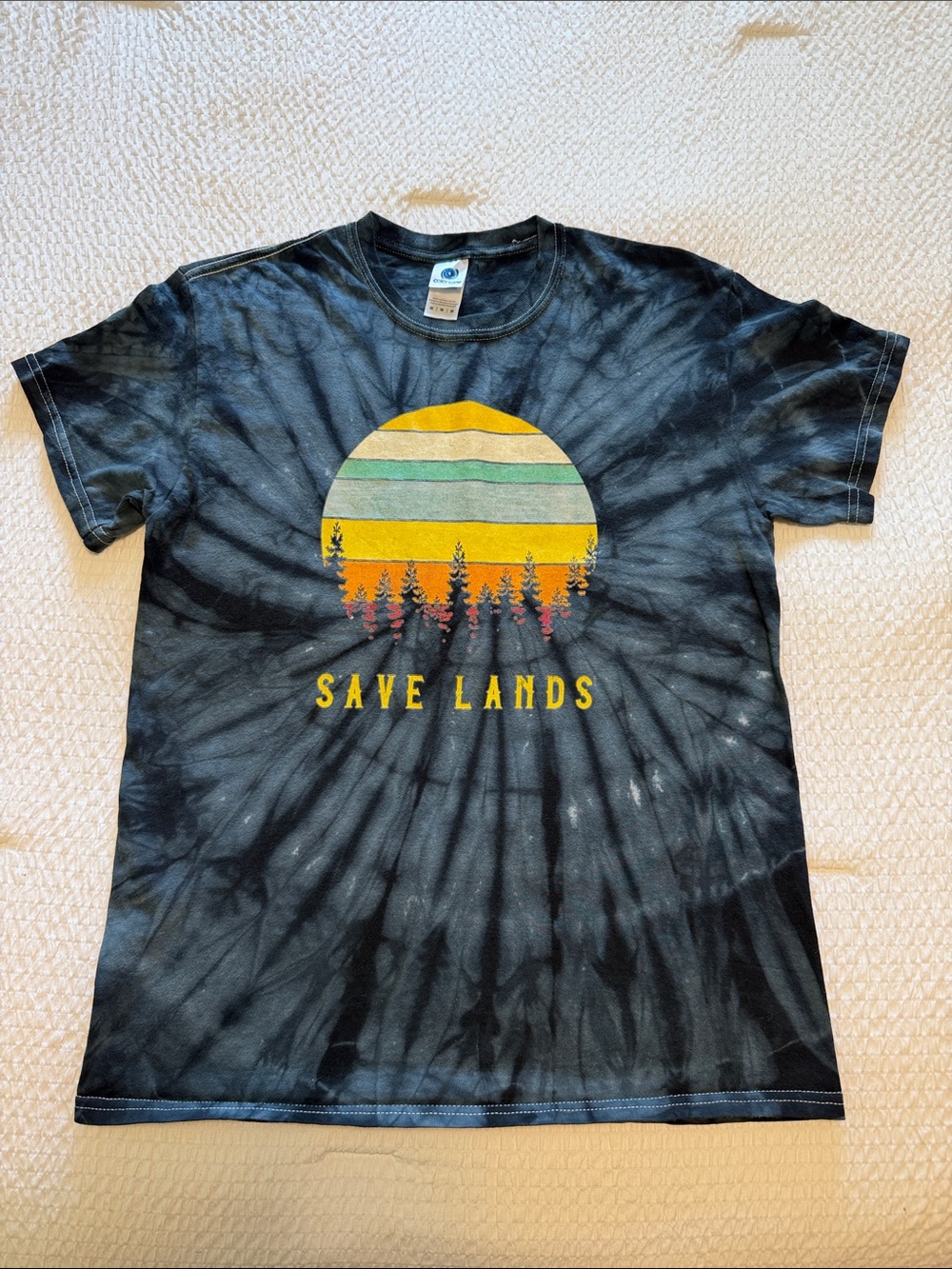 Save Lands Tie-Dye Graphic Tee - Black with Sunset Print size Medium